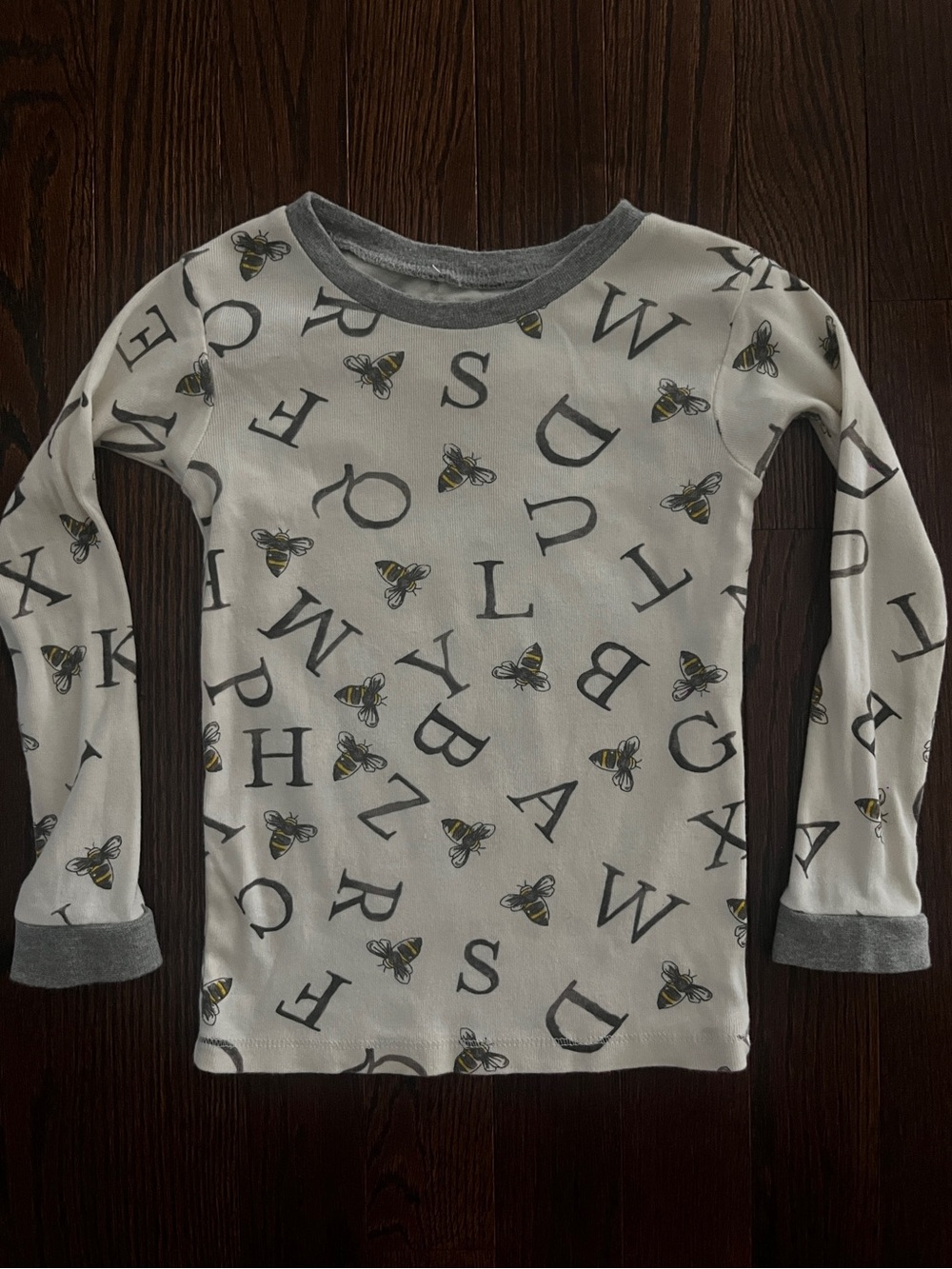 Burt's Bees Cream Long-Sleeve Tee with Gray Trim & Bee Alphabet Print